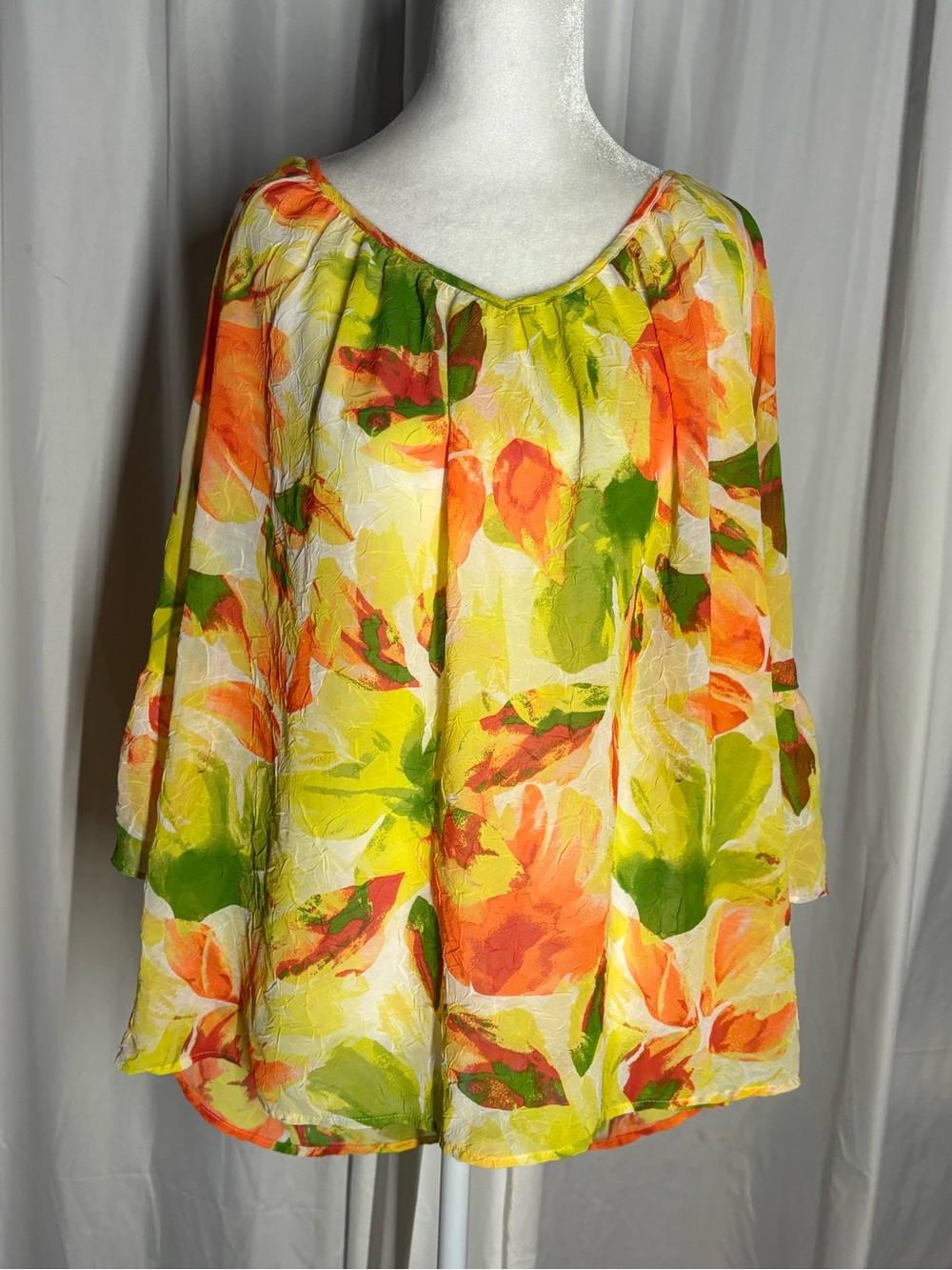 Sara Michelle Yellow, Orange & Green Floral 3/4 Sleeve Size 2X